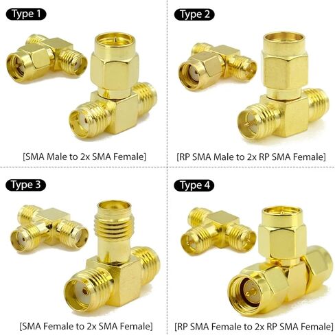 SMA RPSMA to Dual Two RP-SMA Adapter 2 Male Female 3 Way Coaxial Connector Kit Triple RP T Plugs Splitter(Type3) in Saudi Arabia