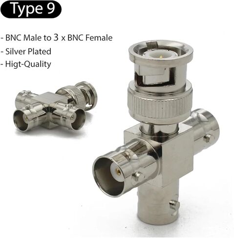 BNC Connector Q9 to Male Female Adapter Right Angle Tee Type 3way 4way Splitter 2X Double 3+4Types(Type9) in Saudi Arabia