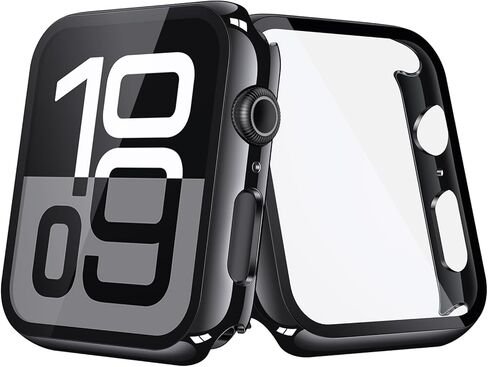 [2 Pack] JULK Case with Tempered Glass Screen Protector for Apple Watch 10 (2024) 42mm, Slim Guard Bumper with HD Glass, Full Coverage Hard PC Protective Cover for iWatch Series 10 42mm, Transparent in Kuwait
