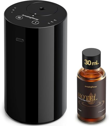 Waterless Essential Oil Diffuser Starter Kit with 30mL Hotel Fragrance Oil Inspired by Ritz-C., Battery Operated Mini Scent Diffuser, Portable Aromatherapy Diffuser for Home, Car, Office (Black) in Kuwait