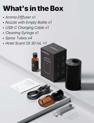 Waterless Essential Oil Diffuser Starter Kit with 30mL Hotel Fragrance Oil Inspired by Ritz-C., Battery Operated Mini Scent Diffuser, Portable Aromatherapy Diffuser for Home, Car, Office (Black) in Kuwait