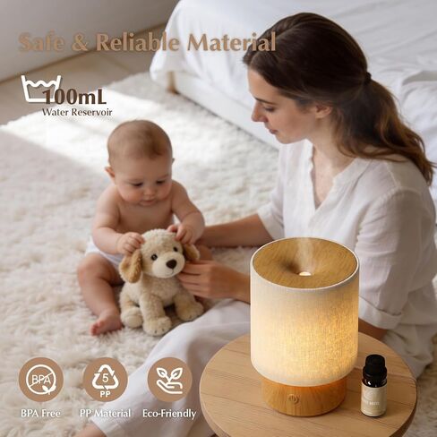 موزع روائح الزيوت العطرية من ARVIDSSON مع غطاء قماشي، موزع روائح علاجية 100 مل للمنزل، ناشر بالموجات فوق الصوتية مع مصباح ليلي وإيقاف تلقائي، موزع روائح زيتية لغرفة النوم in Kuwait