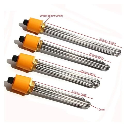2-Inch DN50 Tubular Heater Element, 3-12KW, 304 Stainless Steel, 220V/380V for Industrial Water Heating(with locknut,380V-12KW 355mmL) in Saudi Arabia