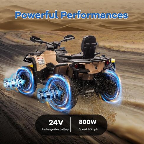 Kids Ride On ATV, 12V 4 Wheeler Battery Powered Ride On Toys with Remote Control(High Low Speeds), Kids Electric Car Truck 4-Wheels Electric Vehicle with Music, Horn, Led Lights for 3+ Kids, Yellow in Kuwait