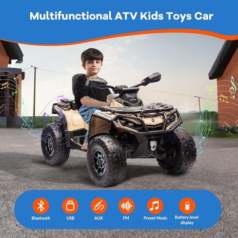 Kids Ride On ATV, 12V 4 Wheeler Battery Powered Ride On Toys with Remote Control(High Low Speeds), Kids Electric Car Truck 4-Wheels Electric Vehicle with Music, Horn, Led Lights for 3+ Kids, Yellow in Kuwait