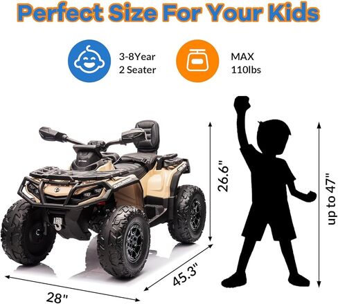 Kids Ride On ATV, 12V 4 Wheeler Battery Powered Ride On Toys with Remote Control(High Low Speeds), Kids Electric Car Truck 4-Wheels Electric Vehicle with Music, Horn, Led Lights for 3+ Kids, Yellow in Kuwait