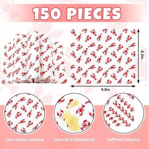 jarThenaAMCS 150 قطعة من ورق الشمع جراد البحر ديلي التفاف جراد البحر الأحمر مقاوم للماء بطانات سلة مقاومة للزيت للطعام ساندويتش نزهة المطبخ الصيف عطلة الشواء حفلة عيد ميلاد لوازم in Kuwait