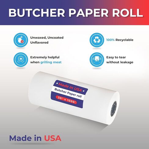 30 بوصة × 1000 قدم - 40# ورق جزار أبيض - (1 لفة/علبة) in Kuwait