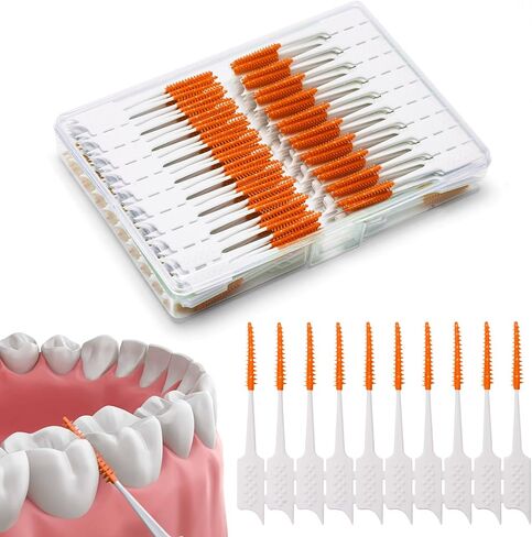 200 Pieces Interdental Brushes,Braces Brush with Silicone Head,Dental Tooth Flossing Toothpick Cleaners Tooth Tool (200PCS Green) in Kuwait