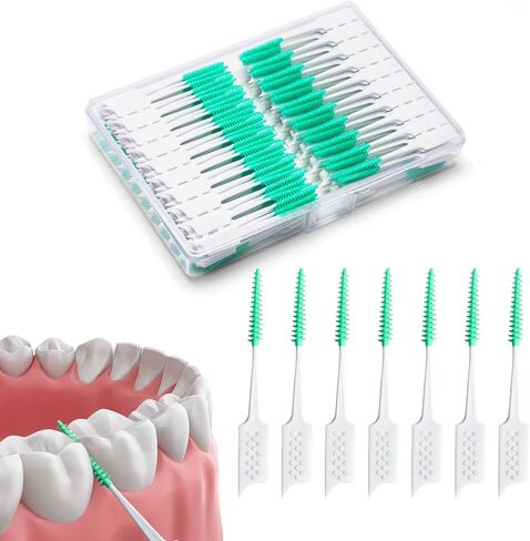 200 Pieces Interdental Brushes,Braces Brush with Silicone Head,Dental Tooth Flossing Toothpick Cleaners Tooth Tool (200PCS Green) in Saudi Arabia