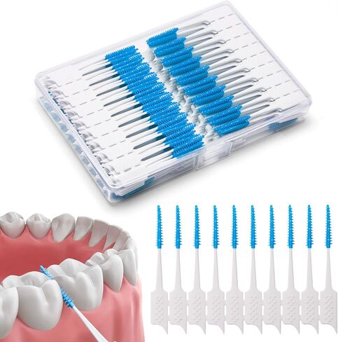 200 Pieces Interdental Brushes,Braces Brush with Silicone Head,Dental Tooth Flossing Toothpick Cleaners Tooth Tool (200PCS Green) in Saudi Arabia