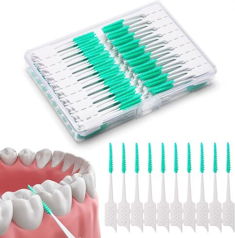 200 Pieces Interdental Brushes,Braces Brush with Silicone Head,Dental Tooth Flossing Toothpick Cleaners Tooth Tool (200PCS Green) in Saudi Arabia