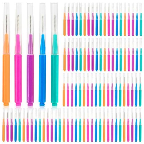 100 Pcs Interdental Brushes Between-Teeth Disposable Braces Brush for Teeth,Interproximal Dental Brush Picks,Toothpick Dental Flossing Oral Hygiene Cleaning for Home,Travel,Work,School in Kuwait