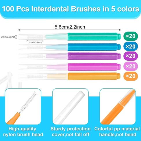 100 Pcs Interdental Brushes Between-Teeth Disposable Braces Brush for Teeth,Interproximal Dental Brush Picks,Toothpick Dental Flossing Oral Hygiene Cleaning for Home,Travel,Work,School in Kuwait