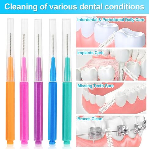 100 Pcs Interdental Brushes Between-Teeth Disposable Braces Brush for Teeth,Interproximal Dental Brush Picks,Toothpick Dental Flossing Oral Hygiene Cleaning for Home,Travel,Work,School in Kuwait