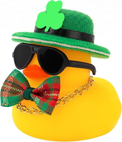 ديكورات سيارة Wonuu St. Patrick's Decorations Rubber Ducks ، Dashboard Green Shamrocks Hat Ducky for Car Ornament Pucks مع قبعة أعلى ، نظارات بلاستيكية ، سلسلة in Kuwait