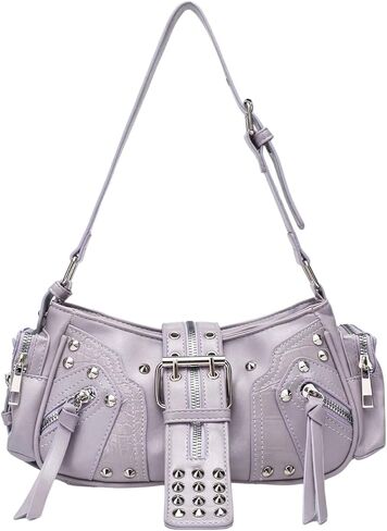 MakeMeChic Women's Rivet Shoulder Bag PU Leather Buckle Y2K Punk Vintage Tote Bag Handbags in Kuwait