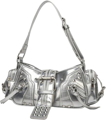 MakeMeChic Women's Rivet Shoulder Bag PU Leather Buckle Y2K Punk Vintage Tote Bag Handbags in Kuwait
