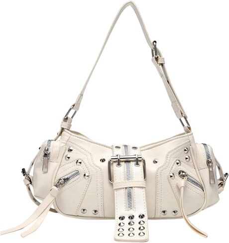 MakeMeChic Women's Rivet Shoulder Bag PU Leather Buckle Y2K Punk Vintage Tote Bag Handbags in Kuwait