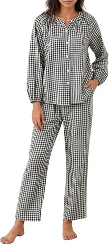 Flygo Womens Gingham Pajama مجموعة 2 قطعة من القطن منقو in Saudi Arabia