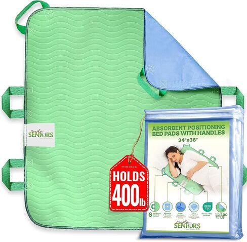 وسادات سرير ماصة لكبار السن مع 8 مقابض مقاس 86.36 سم × 137.16 سم - ملاءات سحب مقاومة للماء وقابلة للغسل - إمكانية إعادة استخدام السرير تحت الوسادات لكبار السن المعاقين والمرضى طريحي الفراش - تجفيف سريع in Kuwait