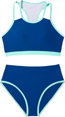 ملابس السباحة الرياضية Raceback عالية الخصر 2 قطعة ثوب السباحة السباغيتي الأشرطة الأعلى ومطابقة ملابس الشاطئ قصيرة مريحة in Kuwait