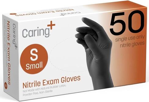 Caring Black Nitrile Exam Gloves, 50 Count, Powder Free and Without Natural Rubber Latex, Gloves for Cleaning, and Cooking in Kuwait