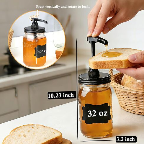 GMCOZY 32 أوقية ميسون جرة شراب صلصة العسل زجاجة مضخة 1 لتر واسعة الفم الزجاج شراب القهوة موزع للكاتشب المايونيز، شراب القيقب، الخردل، سلطة خلع الملابس الصف الغذاء محكم ومانعة للتسرب in Kuwait