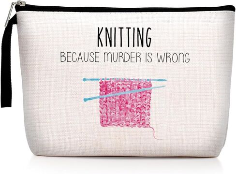 Crochet Gifts for Crochet Lovers, Knitting Gifts for Her, Birthday Gifts for Women & Knitters, Knitting Because M is Wrong, Knitting & Crochet Supplies, Funny Humor Novelty Sarcasm Knitting Makeup Bag in Kuwait