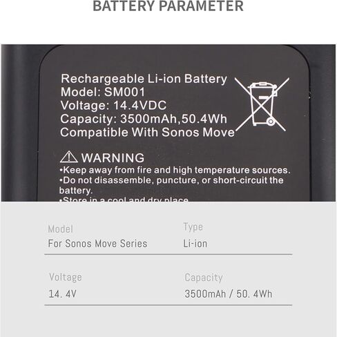 3400mAh Rechargeable Battery Compatible with Sonos Move Series Bluetooth Speaker,Compatible for Sonos Move, Move 2, MOVE1US1, MOVE1US1BLK, MOVE2US1, MOVE2US1BLK, 111-00001, IP-03-6802-001 in Saudi Arabia