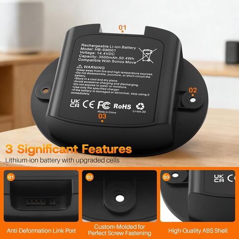 بطارية ANTIEE بقدرة 3500 مللي أمبير في الساعة لسماعات Sonos Move Bluetooth - متوافقة مع Sonos Move 2 Move 1 MOVE1US1 MOVE1US1BLK MOVE2US1 MOVE2US1BLK 111-00001 IP-03-6802-001 14.4V 50.4Wh in Saudi Arabia