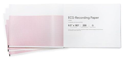 ورق تسجيل تشخيصي لتخطيط القلب، ورق حراري شبكي أحمر مع طية على شكل Z، متوافق مع أوراق المخططات الطبية Burdick 007983، 8 1/2 بوصة × 183 قدم، 200 عدد، حزمة واحدة (2000) in Kuwait