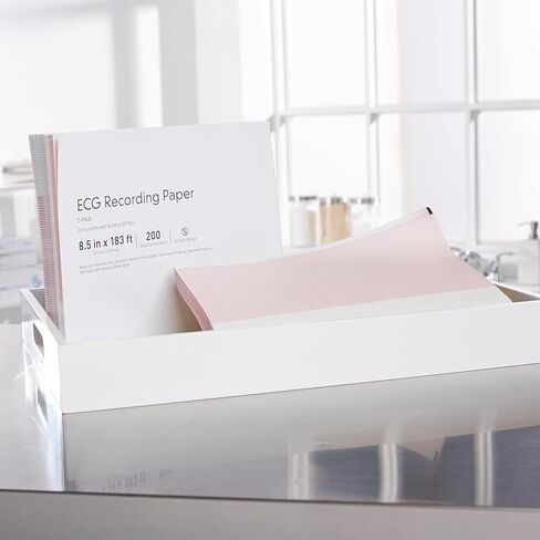 ورق تسجيل تشخيصي لتخطيط القلب، ورق حراري شبكي أحمر مع طية على شكل Z، متوافق مع أوراق المخططات الطبية Burdick 007983، 8 1/2 بوصة × 183 قدم، 200 عدد، حزمة واحدة (2000) in Kuwait