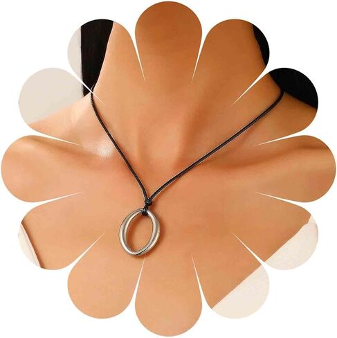 Andelaisi Boho Leather Choker Necklace Black Leather Cord Choker Necklace Vintage Circle Pendant Necklace Gothic Leather Suede Necklace Short Leather Circle Necklace for Women(Gold) in Saudi Arabia