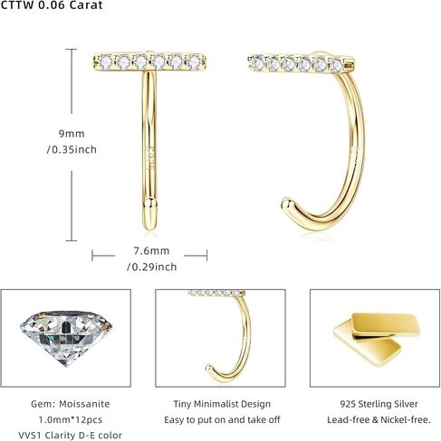 Moissanite Huggie Hoop Earrings for Women, 925 Sterling Silver Small Half Hoop Earrings, 0.20ct D-E Color Minimalist Tiny Cartilage Earring Hypoallergenic with Jewelry Box Packed in Kuwait