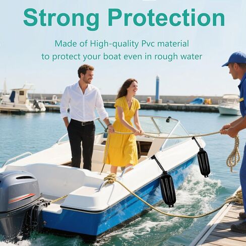 4.5/5.5/6.5/8.5 Inch Boat Fenders - 4 Pack Boat Bumpers for Docking, Ribbed Twin Eyes with 4 Ropes & Air Pump, UV & Saltwater Resistant, for Jon Boats, Pontoon Boats Black/Blue/White/Blue &White in Kuwait