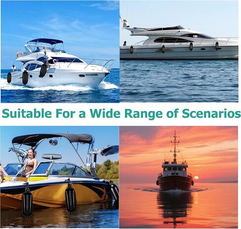 4.5/5.5/6.5/8.5 Inch Boat Fenders - 4 Pack Boat Bumpers for Docking, Ribbed Twin Eyes with 4 Ropes & Air Pump, UV & Saltwater Resistant, for Jon Boats, Pontoon Boats Black/Blue/White/Blue &White in Kuwait