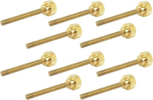 10 Pack 1/4-20 x 2 Inch Threads Solid Brass Diamond Knurled Thumb Screws Knobs with Straight Shoulders Right-Hand Threads SAE Flat Tip Uncoated (1/4-20 x 2 inch Long Threads) in Saudi Arabia