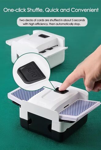 Rechargeable Automatic Card Shuffler Machine 2 Deck Portable 2000maH One-Press Electric Quiet Shuffling Small USB Type-C Playing Cards Poker, UNO, Blackjack, Skip-Bo, Phase 10, Spades, Bridge, Casino in Kuwait