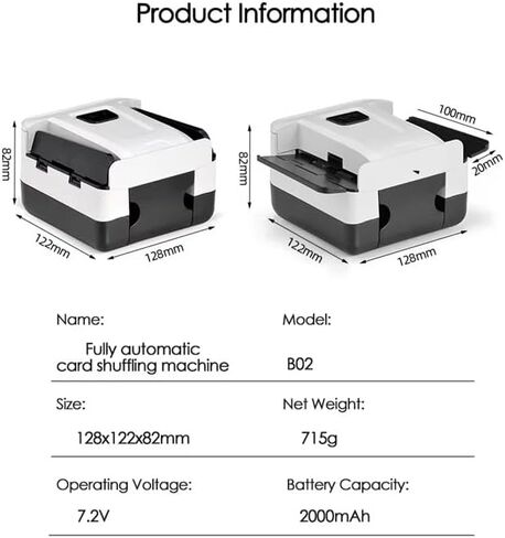 Rechargeable Automatic Card Shuffler Machine 2 Deck Portable 2000maH One-Press Electric Quiet Shuffling Small USB Type-C Playing Cards Poker, UNO, Blackjack, Skip-Bo, Phase 10, Spades, Bridge, Casino in Kuwait