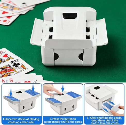 Rechargeable Automatic Card Shuffler for 1-2 Decks, Portable Low Noise Electric Shuffling Machine Automatic Card Shuffler Compatible with Poker, UNO, Blackjack, Phase 10 in Kuwait