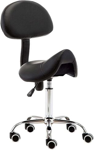 كرسي سرج مريح مع دعم للظهر، مقعد دوار قابل للتعديل للأسنان، الصالون، المكتب والاستخدام المنزلي - دوران 360 درجة، مقعد مريح من جلد البولي يوريثان، أقصى تحميل 440 رطل (أسود) in Kuwait