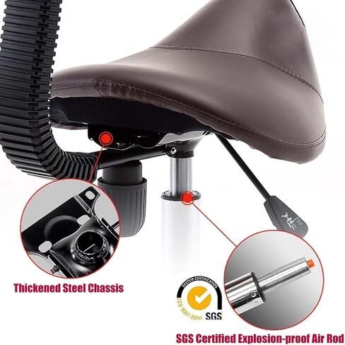 كرسي سرج مريح مع دعم للظهر، مقعد دوار قابل للتعديل للأسنان، الصالون، المكتب والاستخدام المنزلي - دوران 360 درجة، مقعد مريح من جلد البولي يوريثان، أقصى تحميل 440 رطل (أسود) in Kuwait