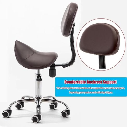 كرسي سرج مريح مع دعم للظهر، مقعد دوار قابل للتعديل للأسنان، الصالون، المكتب والاستخدام المنزلي - دوران 360 درجة، مقعد مريح من جلد البولي يوريثان، أقصى تحميل 440 رطل (أسود) in Kuwait