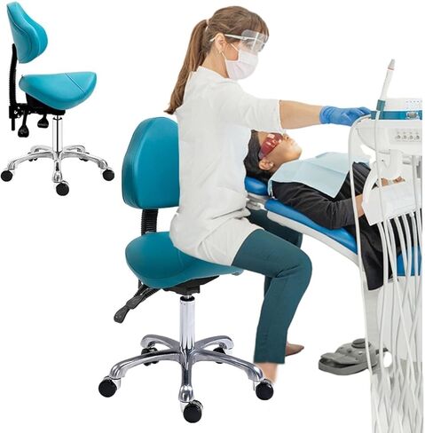 مقعد سرج قابل للتعديل بارتفاع قابل للتعديل مع مسند ظهر، كرسي طبي مريح لصحة الأسنان، منتجعات التجميل، العيادة والمكتب، مقعد من جلد البولي يوريثان، دوران 360 درجة، شديد التحمل (أخضر) in Kuwait