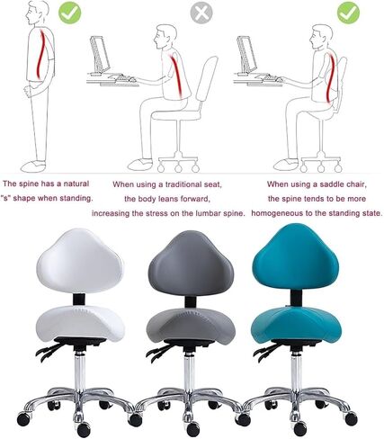 مقعد سرج قابل للتعديل بارتفاع قابل للتعديل مع مسند ظهر، كرسي طبي مريح لصحة الأسنان، منتجعات التجميل، العيادة والمكتب، مقعد من جلد البولي يوريثان، دوران 360 درجة، شديد التحمل (أخضر) in Kuwait