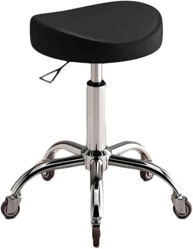 كرسي سرج مقعد دوار، ارتفاع قابل للتعديل 40-58 سم، قاعدة معدنية مريحة شديدة التحمل لمصففي الأسنان وفناني الوشم ومحترفي التجميل (أسود) in Kuwait