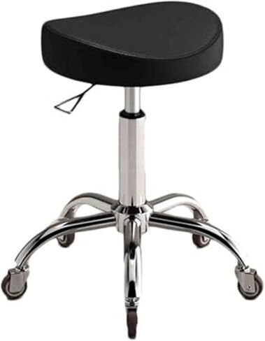 كرسي سرج مقعد دوار، ارتفاع قابل للتعديل 40-58 سم، قاعدة معدنية مريحة شديدة التحمل لمصففي الأسنان وفناني الوشم ومحترفي التجميل (أسود) in Kuwait