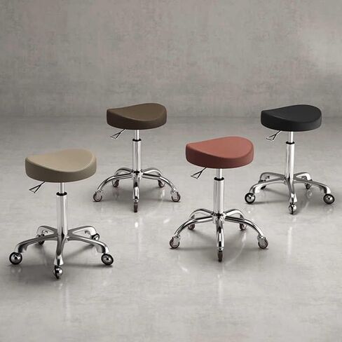 كرسي سرج مقعد دوار، ارتفاع قابل للتعديل 40-58 سم، قاعدة معدنية مريحة شديدة التحمل لمصففي الأسنان وفناني الوشم ومحترفي التجميل (أسود) in Kuwait