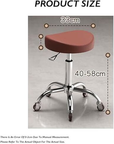 كرسي سرج مقعد دوار، ارتفاع قابل للتعديل 40-58 سم، قاعدة معدنية مريحة شديدة التحمل لمصففي الأسنان وفناني الوشم ومحترفي التجميل (أسود) in Kuwait